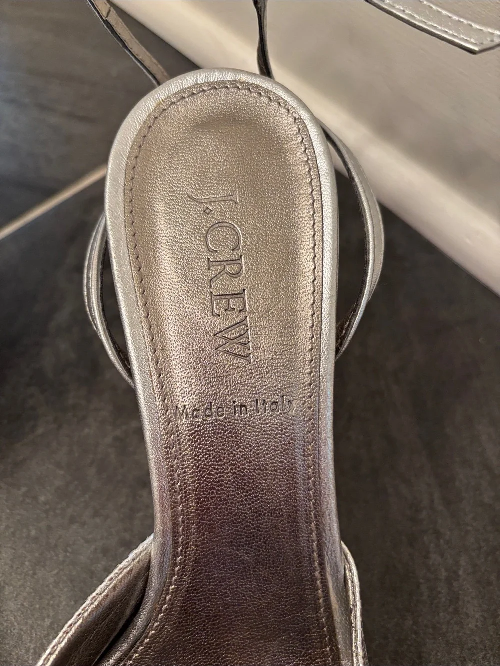 J. Crew Alessandra Metallic Peep-Toe Heels in Silver